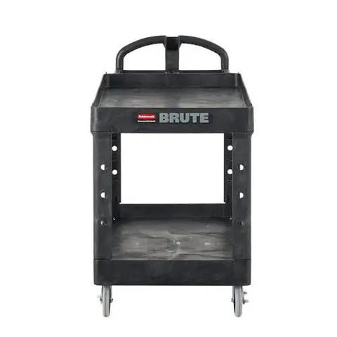 Two Shelf Foam Utility Cart With Lipped Shelves And Ergonomic Handle Black 500 Lb Capacity Durable Rolling Cart front view