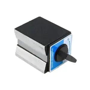 Magnetic Base For Dial Indicator Holder With Fine Adjustable Long Arm Tool Stand For Dial Gauge With On Off Magnetic Surfaces Nine Inch Height Clamp Hole Diameter Eight To Nine Point Five Millimeters Ideal For 3D Printer Lathe And Woodworking Projects, showing a compact black and silver base with control handle.