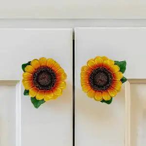 Sunflower Vintage Kitchen Resin Drawer Pulls Cabinet Knobs And Handles Pack Of 6 For Country Home Decor