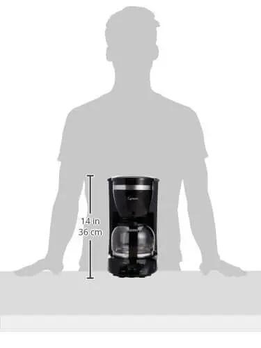 12 Cup Drip Coffeemaker In Stainless Steel With Gold Tone Filter No Mess Paper Filters Programmable Brew Auto Start Keep Warm For 2 Hours And Auto Shutoff Drip Stop For Easy One Cup Pour displayed with height scale