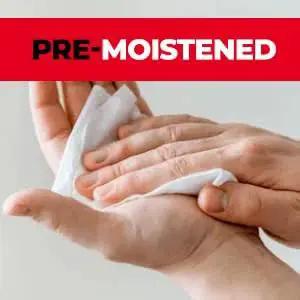 Hand using Premoistened Eyeglass Wipes With Microfiber Cloth For Glasses Lenses And Screens