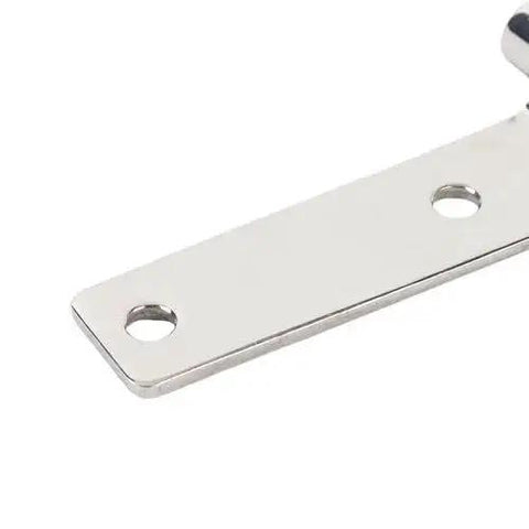 Close-up of Heavy Duty T Shape Door Hinge In 304 Stainless Steel for RV van cabinets and yacht, weather resistant.