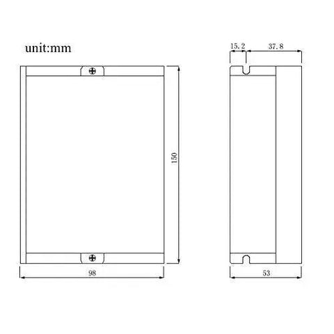 Technical diagram of Digital Microstep Driver DM860H DSP CNC Controller dimensions for Nema 23 and Nema 34, front and side view