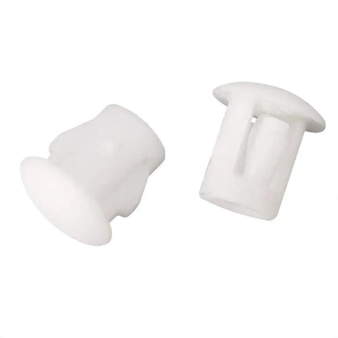 White Plastic 3/16 Inch Flush Hole Plugs With Snap In Locking Design for kitchen cabinets and shelving, pack of 100