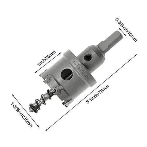 Carbide Tipped Hole Saw Cutter One And Three Eighths Inch 35mm For Stainless Steel Sheet Metal Plastic FRP Board With Fast Clean Cutting And Long Life Heavy Duty Industrial Grade Construction Tooth Tipped TCT For Precise Drilling By Hordion, shown with measurements