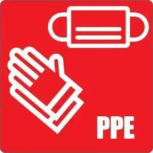 Illustration of PPE mask and gloves from 22 Piece Bodily Fluid Clean Up Kit For Bloodborne Pathogen Spills OSHA Compliant with Instructions