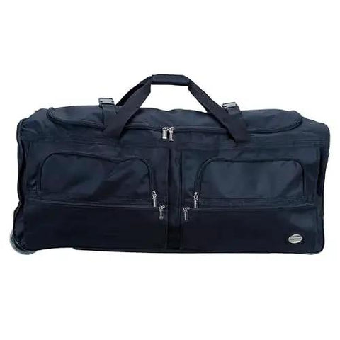 Soft Sided Rolling Duffel Bag 36 Inch Black With Heavy Duty Polyester Construction Inline Skate Wheels Retractable Hideaway Handle