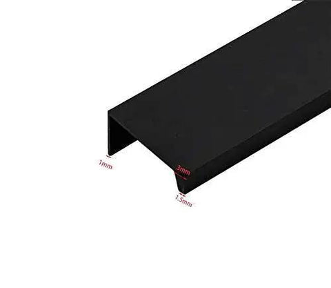 Side view of Edge Pull Handles For Cabinets And Drawers, 3.15 Inch Aluminum Finger Edge Pulls in Black, showing precise measurements.