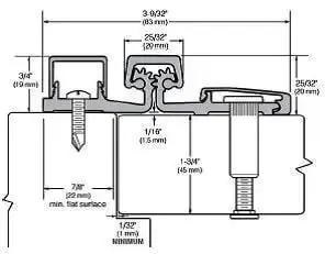Technical diagram of 83 Inch Clear Anodized Aluminum Full Surface Continuous Geared Hinge For 7 Foot Doors Heavy Duty Non Handed