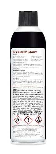 Rear view of Nonstick Dry Film Lubricant Aerosol 14 Oz Ultra Thin Dirt Resistant Coating bottle with label and safety warnings.