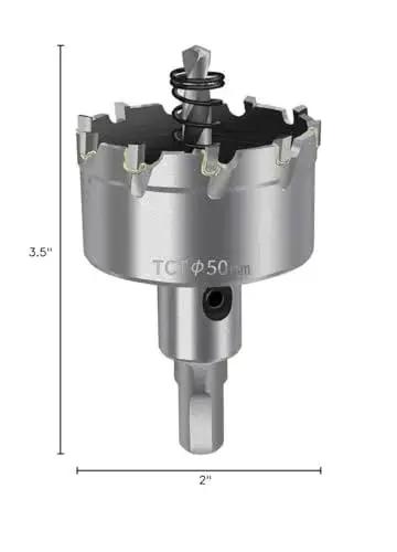 2-Inch Hole Saw Kit With Carbide Tip TCT For Thick Metal And Wood, Universal Arbor Fits Most Drills And Drill Presses, side view