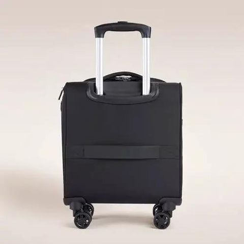 Black underseat carry on luggage with wheels, 14.5 inch spinner, softside lightweight travel bag, fits under most airline seats