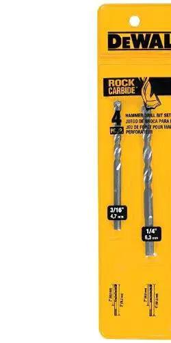 Masonry Drill Bit Set For Percussion Drilling Four Piece Workhorse With Carbide Tip Bits And Four Flute Design For Quick Debris Removal Three Flats Shank Prevents Slipping DW5204 By Dewalt in packaging showing two bits.