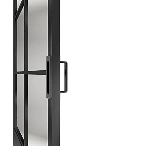 Side view of 30 Inch By 84 Inch Frosted Glass Barn Door With Black Steel Frame And Three Quarter Lite Panels Ships Fully Preassembled