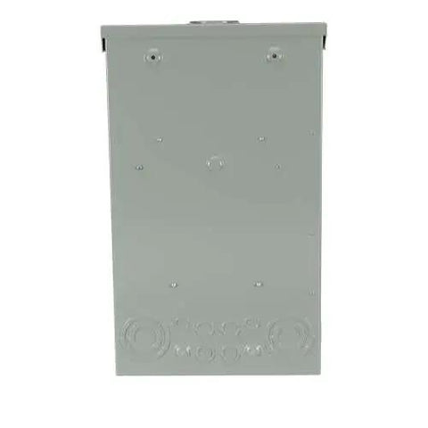 Front view of 125A outdoor convertible load center, 12-space 24-circuit main lug panel with NEMA 3R galvanized steel enclosure.