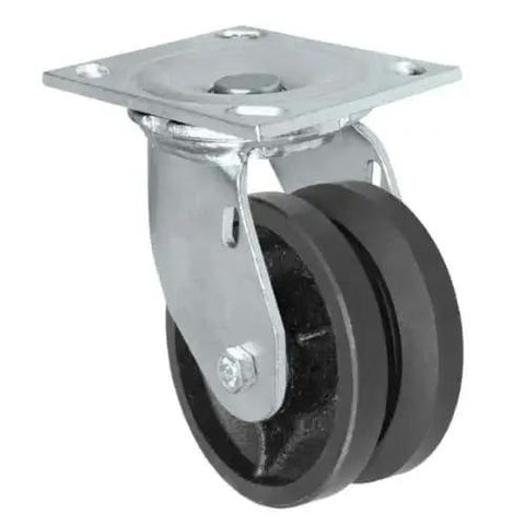 Heavy Duty 5 Inch V-Groove Swivel Caster Wheel Set With 4-1/2 By 6-1/4 Inch Plate, 2 Inch Tread for Industrial Carts