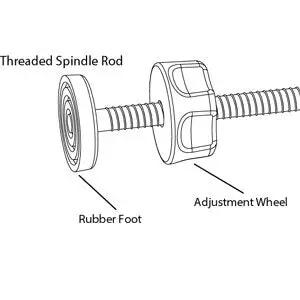 Diagram of 4 Pack 8MM Threaded Spindle Rods For Baby Gates Pressure Mounted Accessory Bolts Kit showing rubber foot and adjustment wheel