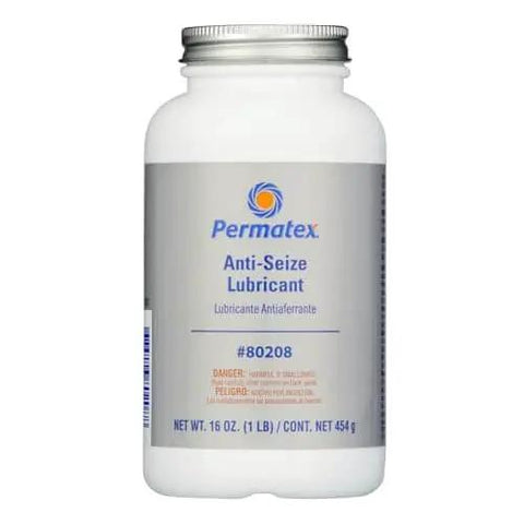 Anti Seize Lubricant With Brush Top Bottle, 16 Oz, Silver, labeled Permatex, preventive for corrosion and moisture.