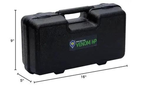 Venom HP Mini Ductor Induction Heater For Rusted Fasteners And Bearings with 3 Coils, Rugged Carry Case, dimensions shown.