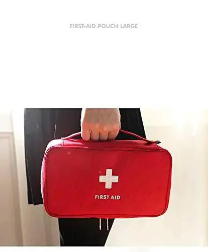 Person holding the Go-To First Aid Bag For Home And Outdoor Adventures, Lightweight Red Medical Kit Organizer