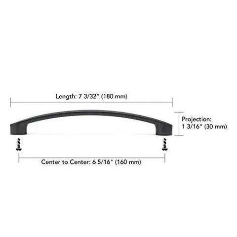 Monterey Collection 6 5 16 Inch Center To Center Matte Black Modern Arched Cabinet And Drawer Pull Handle with dimensions shown