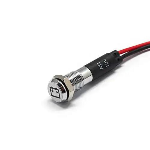 12V LED Dash Light Indicator With Battery Warning Symbol Metal Signal Indicator Red LED 8mm Hole Five Sixteenth Inch Silver Bezel