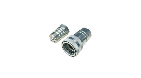 Set of two metal ISO 5675 Pioneer-style hydraulic quick-connect couplers, 1 in NPT thread, chrome finish