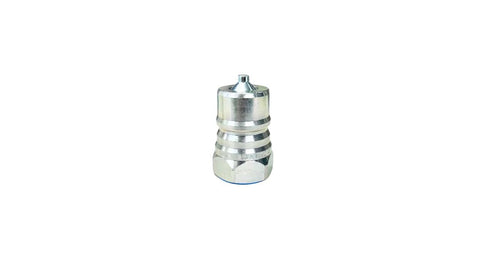 Hydraulic quick-connect coupler, 1-inch AG ISO 5675 Pioneer style, silver metal with hex base.