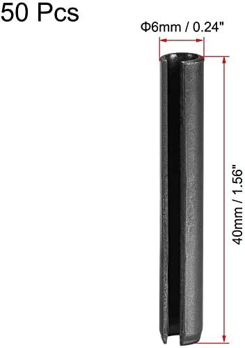 Slotted Spring Pin Set 6mm x 40mm Plain Finish 65Mn Roll Assortment Kit for Small Machine Projects, single pin shown with dimensions