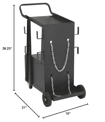 Two Tier Welding Cart With Locking Cabinet, Heavy Duty Shop Organizer, 31 In Long By 19 In Wide By 38 In High, side view