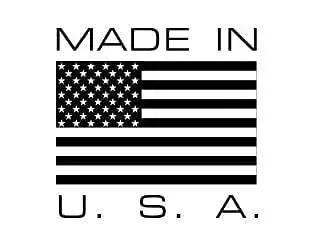 Black and white "Made in USA" text with American flag graphic