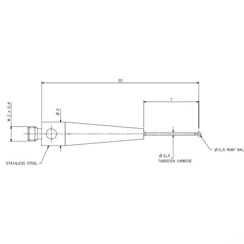 Pro Grade M2 CMM Probe With 0.5mm Ball Diameter Carbide Stem 20mm Length A 5003 1345 CMM Test Probes for metrology diagram