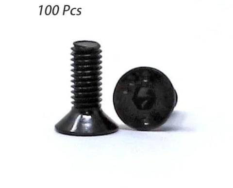 100 Pcs M3 X 8mm hex socket flat head cap screws in alloy steel 10.9 with black oxide finish, shown side by side