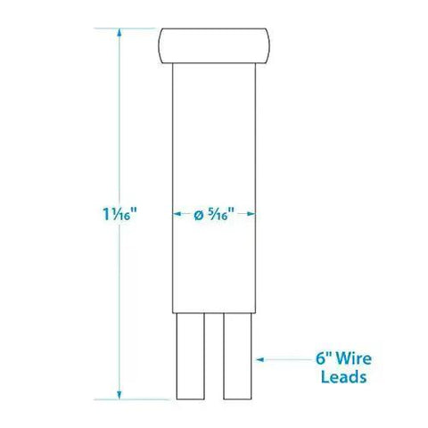 Diagram of Beefy Incandescent Red Indicator Light For Control Panels 14V With Six Inch Lead Wires Five Sixteenth Inch Bulb Size.