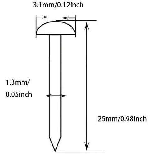 Diagram of Black Round Head Decorative Nail Set For Dollhouses And Furniture, 25mm Miniature Wood Screws, dimensions labeled.