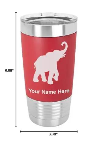 20oz Red Double Wall Vacuum Insulated Tumbler Mug With Silicone Grip Indian Elephant Design Personalized Engraving Included