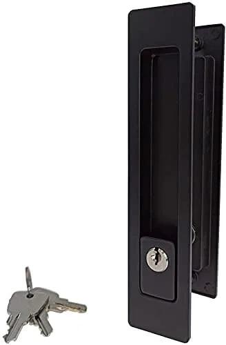 Hidden Pocket Door Lock Hardware With Keys, Recessed Matte Black Door Handle For Sliding Pocket Doors, Zinc Alloy Construction