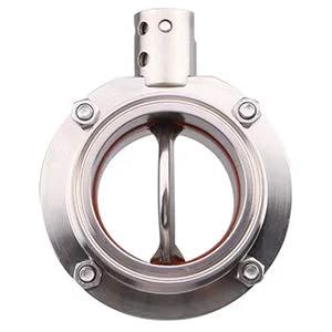 1.5 inch stainless steel sanitary tri-clamp butterfly valve with pull handle, front view