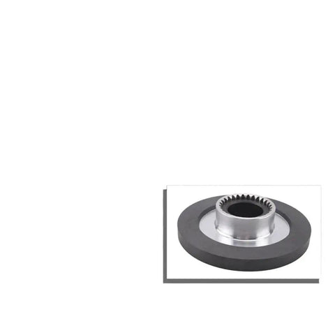 Electromagnetic brake disc assembly with black friction ring and silver toothed inner hub, 150mm diameter (front view)