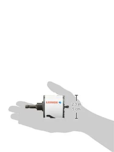 Bi-Metal Hole Saw For Metal Cutting By Lenox, 2-1/4 Inch, Speed Slot, Arbor, Tough Teeth displayed in hand for size reference