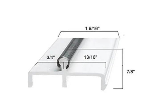 Durable Vinyl Sliding Door Track for Double Panel 72 Inch Replacement Bottom Track showing dimensions and rail design