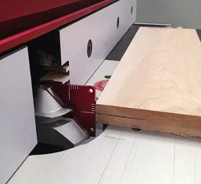 Lock Miter Master Jig For Three Eighths Inch To Three Quarters Inch Stock, CNC Machined Steel Body, shown on router table
