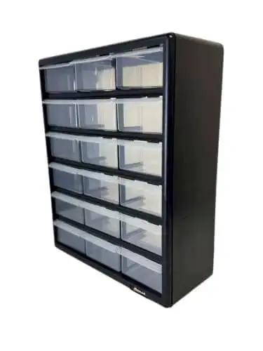 18 Drawer Parts Organizer In Matte Black Finish For DIYers And Pros, Wall Mountable Hardware And Craft Storage Unit