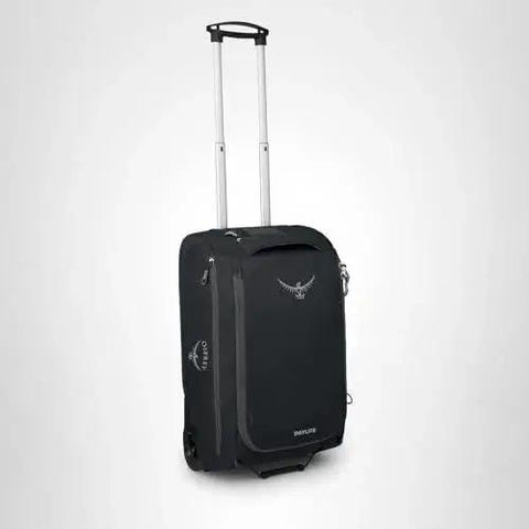 Daylite 40L Wheeled Carry On Collapsible Duffel Bag With Backpack Carry In Black, front view with extended handle.