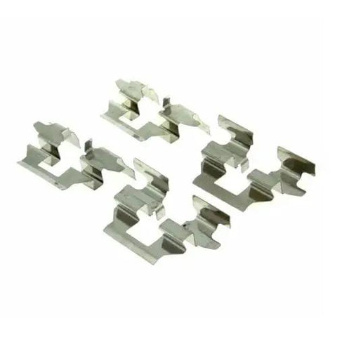 Close-up of six metal brake pad retaining clips for POSI-QUIET rear brake pads