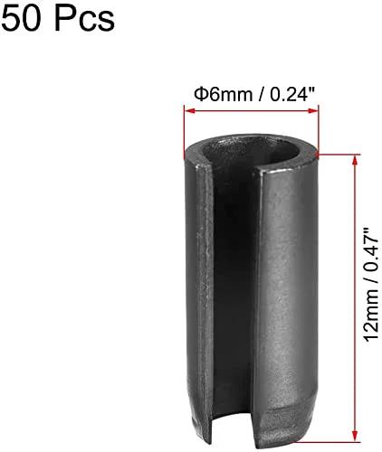 Slotted Spring Pin 6Mm X 12Mm Plain Finish 65Mn Roll Assortment Kit - 50 Pcs For DIY Small Machine Projects, axial slotted ends visible