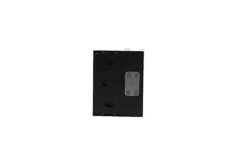 Palermo Matte Black Adjustable Wall Mount Offset Back Plate Hinge for Glass Doors, front view, showing metal back plate and screw holes.