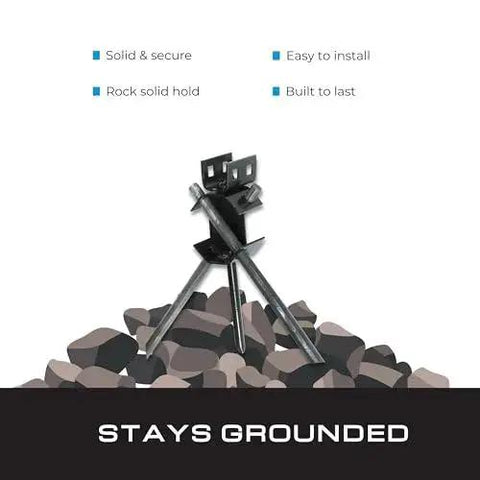 Cross Drive Rock Anchor 59110N with 30 Inch Rod for solid rock installation, installed on rocks with swivel tension head.