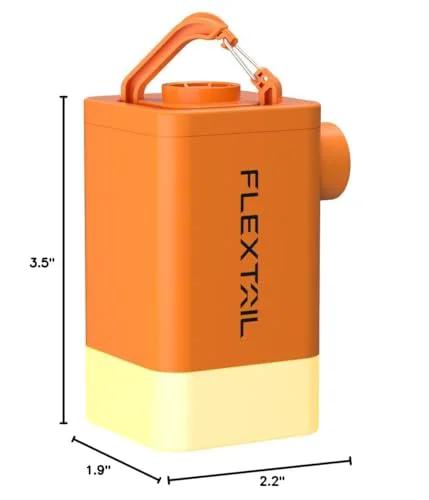 FLEXTAILGEAR orange portable air pump with handle for inflatables; compact inflator for air mats, rings and vacuum bags
