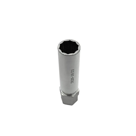 Top view of Dual Hex Wheel Lock Key Tool 19mm 21mm for 10 Spline Locks and Lug Nut Removal, showing hex pattern and metal finish.